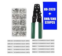 Alicates de crimpeado HS-202D for pelar cables, crimpar terminales de latón estañado, anillo RNB, B, horquilla, kit de conector de cable Para electricistas y mecánicos(202D 320PCS)