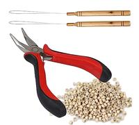 Alicates de extensión de cabello y herramienta de bucle de tracción, juego completo de herramientas para extensiones micro y nano, anillos rubios, 500 cuentas de microanillo, 1 alicates de