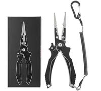 Alicates de pesca para agua salada, herramienta de pesca multifuncional con abridor de anillos divididos, cortador de línea, removedor de ganchos y crimpadora, acero inoxidable resistente a la