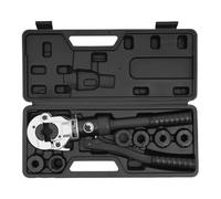 Alicates de prensa hidráulica profesional para tubos de cobre y tubos compuestos | Prensa de tubos manual de 80 kN con insertos de contorno de 7 V (V12-V28) | Cabezal giratorio de 180° para energía