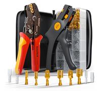 Alicates para engastar BAURIX® incl. juego de 300 punteras planas y pelacables, alicates para punteras planas para conectores de 0,50-2,50 mm², herramienta para engastar