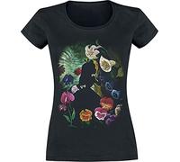 Alice im Wunderland Alicia en el País de Las Maravillas Black Flower Mujer Camiseta Negro L 100% algodón Regular