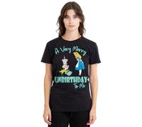 Alice in Wonderland Very Merry Unbirthday to Me Ladies T Shirt, Black Camiseta, Negro, XL para Mujer