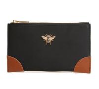 Alice Wheeler London Bee Brompton - Monedero compacto y ligero con emblema de abeja dorada, ribete de cuero vegano y bolsillo trasero con cremallera, 18 x 10,5 cm, verde azulado, oliva, piedra, negro