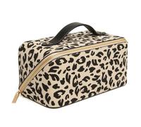 Alice Wheeler London - Estuche de belleza con estampado animal, apertura ancha, interior forrado con bolsillos organizadores, 24 x 12 x 12 cm, diseño de cebra o leopardo, Leopardo claro, M, Estuche de