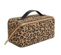 Alice Wheeler London - Estuche de belleza con estampado animal, apertura ancha, interior forrado con bolsillos organizadores, 24 x 12 x 12 cm, diseño de cebra o leopardo, Leopardo oscuro, M, Estuche