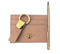 Alice Wheeler London - Juego de regalo de lujo de 3 piezas, tarjetero de cuero vegano con lazo y accesorio de abeja dorada, llavero exclusivo y bolígrafo con lápiz capacitivo, caja de regalo, 5