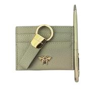 Alice Wheeler London - Juego de regalo de lujo de 3 piezas, tarjetero de cuero vegano con lazo y accesorio de abeja dorada, llavero exclusivo y bolígrafo con lápiz capacitivo, caja de regalo, 5