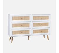 Alice's Garden swe moda de 6 cajones con Efecto Madera y caña Blanco Roto - 120x39x79 cm