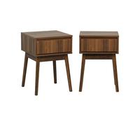 Alice's Garden sweeek-Mesita de Noche de 1 cajón con Efecto Madera, Set de 2 Nogal - 39x39x55.4 cm