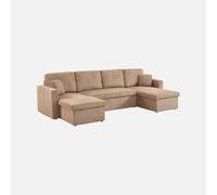 Alice's Garden sweeek-Sofá Cama panorámico de Pana con baúl, 4 plazas Beige Oscuro - 288x146x86 cm