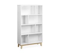 Alice's Home sweeek - Librería Blanca escandinava, estantería asimétrica - Floki - Patas de Madera de Abeto, 4 estantes, 8 Compartimentos, 80x30x138cm