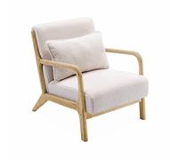 Alice's Home sweeek - Sillón de rizos Blancos, Madera y Tela, 1 Asiento Recto Fijo, Patas de compás escandinavas, armazón de Madera Maciza, Asiento cómodo