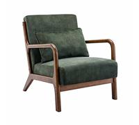Alice's Home sweeek - Sillón de Terciopelo Caqui, Patas de Madera de hevea teñida de Color Nogal Claro, 1 Asiento Recto Fijo, Patas de compás escandinavas