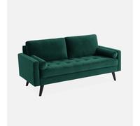 Alice's Home sweeek - Sofá de Terciopelo Verde inglés, 3 plazas fijas escandinavas, Patas Rectas de Madera Negra