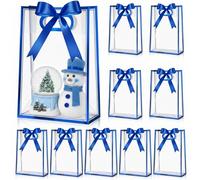 Aliceset 12 bolsas de regalo de plástico transparente con asas troqueladas, bolsa de flores de polipropileno reutilizable con cinta para boda, novia, cumpleaños, baby shower, fiesta, negocios, 7 x 10