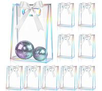 Aliceset 12 bolsas de regalo de plástico transparente con asas troqueladas, bolsa reutilizable de polipropileno con cinta para el día de San Valentín, boda, novia, fiesta de cumpleaños, baby shower,