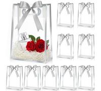 Aliceset 12 bolsas de regalo de plástico transparente con asas troqueladas, bolsa reutilizable de polipropileno con cinta para el día de San Valentín, boda, novia, fiesta de cumpleaños, baby shower,