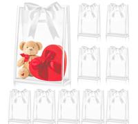 Aliceset 12 bolsas de regalo de plástico transparente con asas troqueladas, bolsa reutilizable de polipropileno con cinta para bodas, novias, fiestas de cumpleaños, graduaciones, baby shower, compras,