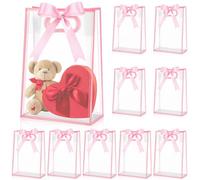 Aliceset 12 bolsas de regalo de plástico transparente con asas troqueladas, bolsa reutilizable de polipropileno con cinta para el día de San Valentín, boda, novia, fiesta de cumpleaños, baby shower,