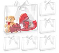 Aliceset 12 bolsas de regalo de plástico transparente con asas troqueladas, bolsa reutilizable de polipropileno con cinta para bodas, despedidas de soltera, baby shower, fiesta de cumpleaños, compras,