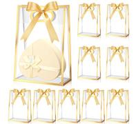 Aliceset 12 bolsas de regalo de plástico transparente con asas troqueladas, bolsa reutilizable de polipropileno con cinta para bodas, novias, fiestas de cumpleaños, regalos, baby shower, compras,