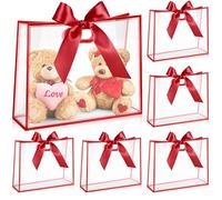 Aliceset 12 bolsas de regalo de plástico transparente para Acción de Gracias con asas troqueladas, reutilizables, con cinta, para bodas, despedidas de soltera, baby shower, fiesta de cumpleaños, 12 x