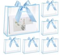 Aliceset 12 bolsas de regalo de plástico transparente para Acción de Gracias con asas troqueladas, reutilizables, con cinta, para bodas, despedidas de soltera, baby shower, fiesta de cumpleaños, 12 x