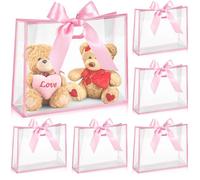 Aliceset 12 bolsas de regalo de plástico transparente para Acción de Gracias con asas troqueladas, reutilizables, con cinta, para bodas, despedidas de soltera, baby shower, fiesta de cumpleaños, 12 x