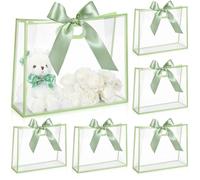 Aliceset 12 bolsas de regalo de plástico transparente para Acción de Gracias con asas troqueladas, reutilizables, con cinta, para bodas, despedidas de soltera, baby shower, fiesta de cumpleaños, 12 x