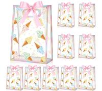 Aliceset 12 bolsas de regalo transparentes de helado con asas de cinta rosa, bolsa de plástico para té, unicornio, novia, baby shower, cumpleaños, boda, fiesta de suministros