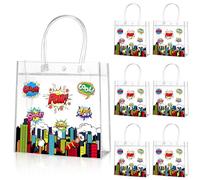 Aliceset 20 bolsas de regalo transparentes de héroe con asas, bolsas de regalo de PVC con temática de héroe Boom Hero para niños y niñas, suministros de recompensas para el aula, 8 x 8 x 3.15 pulgadas