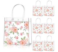 Aliceset 20 bolsas de regalo transparentes florales con asa, bolsas de regalo de fiesta floral, bolsas de regalo de plástico para el día de San Valentín, día de la madre, baby shower, despedida de