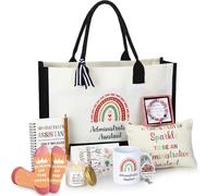 Aliceset Juego de 10 regalos de agradecimiento para asistentes administrativos, incluye taza de café, vela, bolsa de cosméticos, pulsera, soporte para insignias, calcetines, cuaderno, bolígrafo