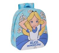 ALICIA EN EL PAIS DE LAS MARAVILLAS - Mochila Escolar, con Diseño 3D, Adaptable a Carro, Ideal para Niños de Diferentes Edades, Cómoda y Versátil, Calidad y Resistencia, 27x10x33 cm, Color Celeste