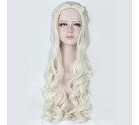 Alicia en el país de las maravillas The White Queen 80cm Long Cosplay Pelucas para mujeres Anime Movie Curly Wavy Hair Wig Costume Party Beige Silver Silver