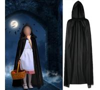 Alide Capa con capucha para Halloween, disfraz de diablo, capa negra de la Parca, capucha larga para mago, vampiro, disfraz de mascarada (90 cm)