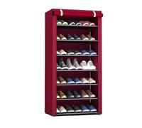 ALIDY Zapatero, Organizador de Zapatos, Multinivel, Armario de Zapatos, Textil de Tela, Tubo de Metal Plegable, Zapatero Vertical, Compacto, Portátil para Entrada, Recibidor (Rojo (7 estantes))