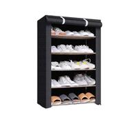 ALIDY Zapatero, Organizador de Zapatos, Multinivel, Armario de Zapatos, Textil de Tela, Tubo de Metal Plegable, Zapatero Vertical, Compacto, Portátil para Entrada, Recibidor (Negro (5 estantes))