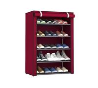 ALIDY Zapatero, Organizador de Zapatos, Multinivel, Armario de Zapatos, Textil de Tela, Tubo de Metal Plegable, Zapatero Vertical, Compacto, Portátil para Entrada, Recibidor (Rojo (5 estantes))