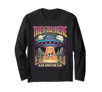Alien Abduction Club Retro OVNI Cow Funny 80s Sci-Fi Manga Larga