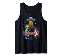 Alien and Cat Enjoying Pizza Under UFO Light Camiseta sin Mangas