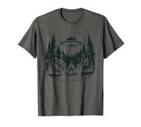 Alien Bigfoot UFO Campfire Night Forest Escena Camiseta