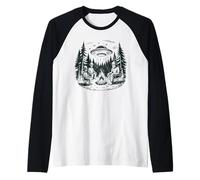 Alien Bigfoot UFO Campfire Night Forest Escena Camiseta Manga Raglan