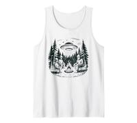 Alien Bigfoot UFO Campfire Night Forest Escena Camiseta sin Mangas