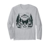 Alien Bigfoot UFO Campfire Night Forest Escena Manga Larga