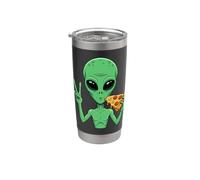 Alien Comer Pizza Paz Signo Verde Extraterrestre Alienígena Vaso térmico de acero inoxidable de doble pared