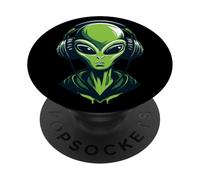 Alien con Auriculares - Diseño Minimalista Techno & Rave PopSockets PopGrip Adhesivo