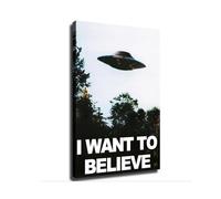 Alien Conspiracy Theory Poster - I Want To Believe UFO Quote Canvas Print for Office or Bedroom Decor(Framed,16X24inch(40X60cm))