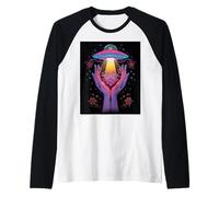 Alien Contacto Floral Cósmico Vida Invisible Misterio Celestial Camiseta Manga Raglan